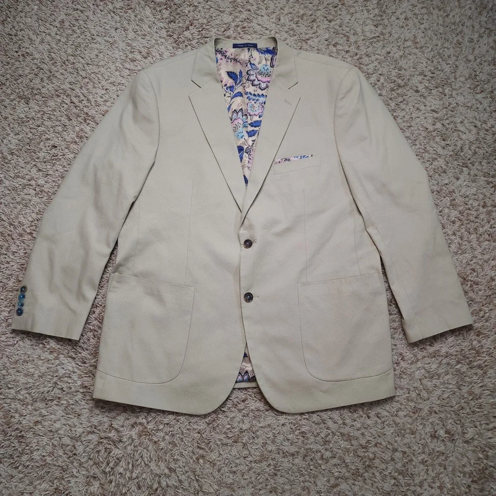Alan Flusser‎ Mens XL Beige 2 Button Sports Coat Blazer
